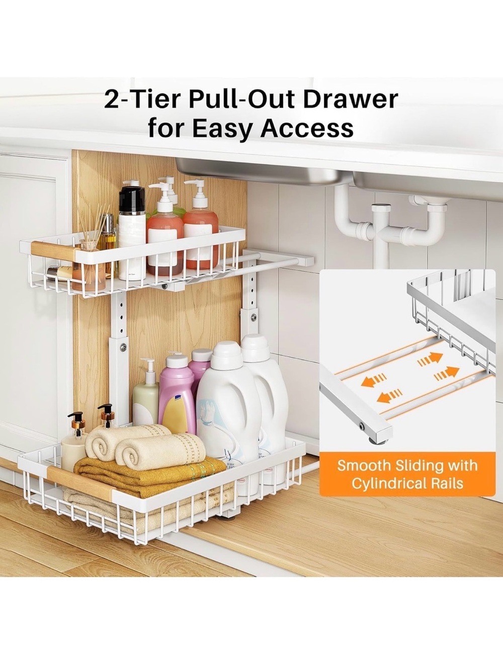 Amazon 2-Tier Pull-Out Under-Sink Storage Shelves in White